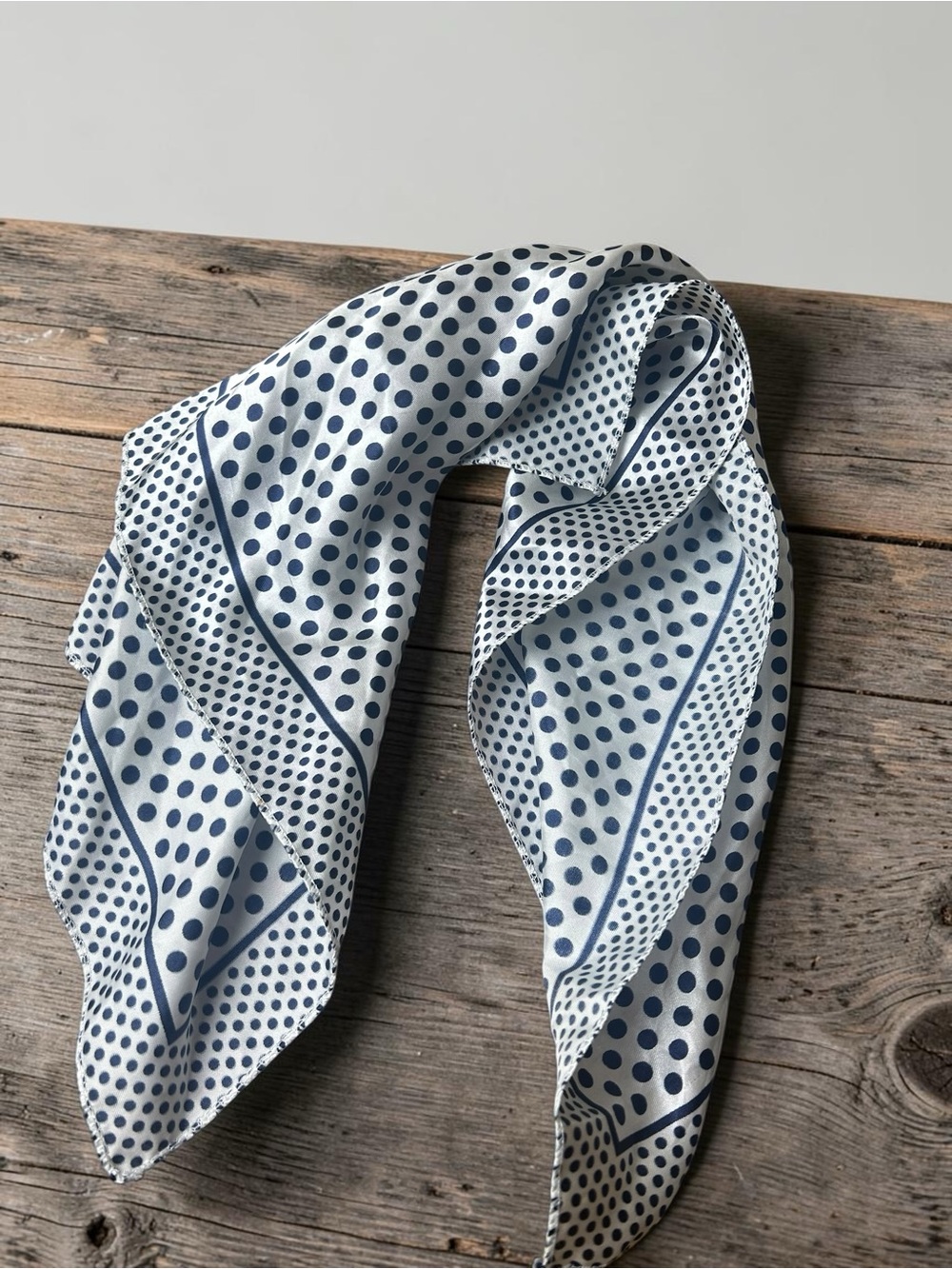White & Navy Polka Dot Satin Square Scarf
